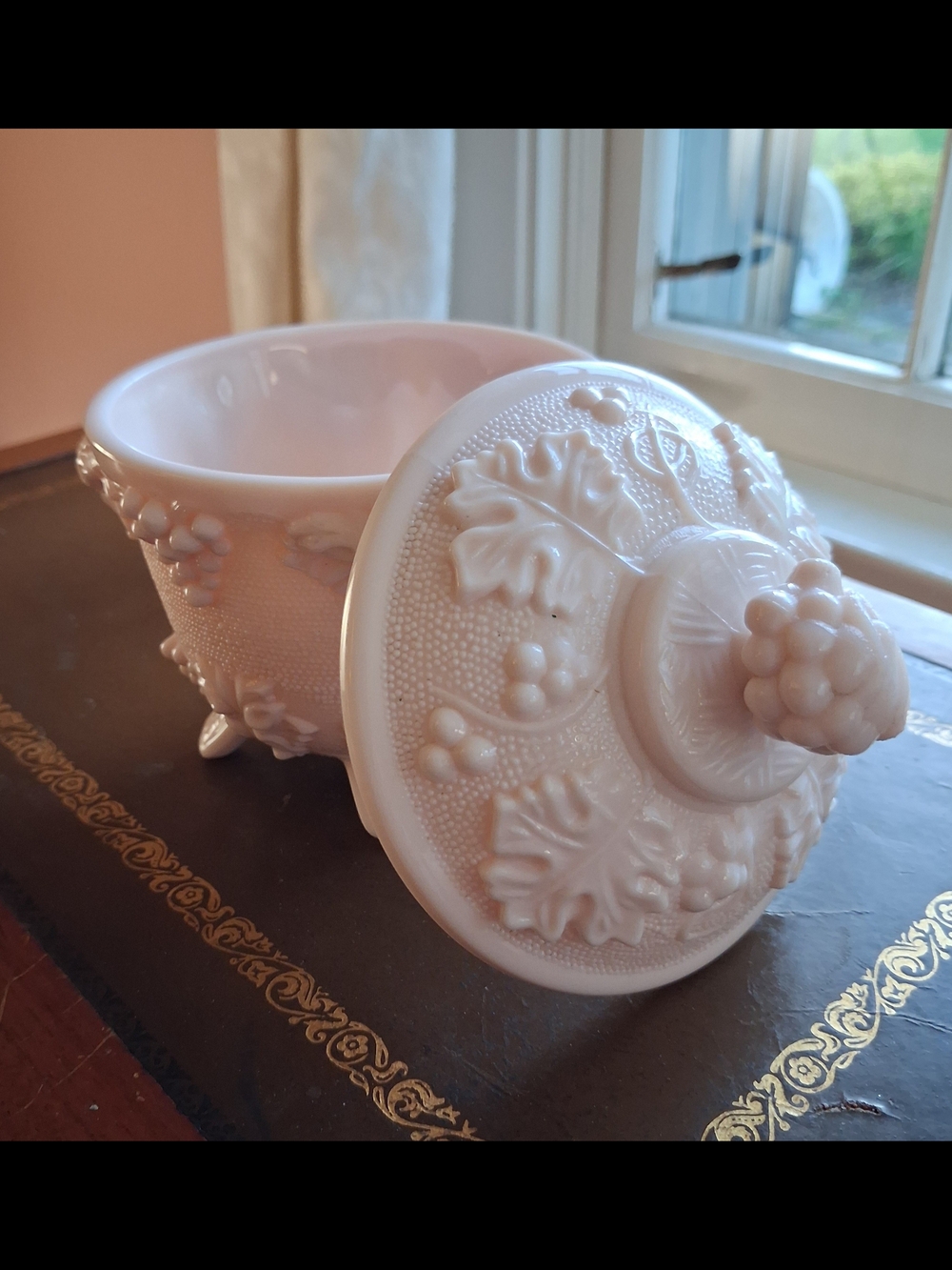 Vintage-Style Pink Milk Glass Covered Candy Dish - Picture 3 of 7